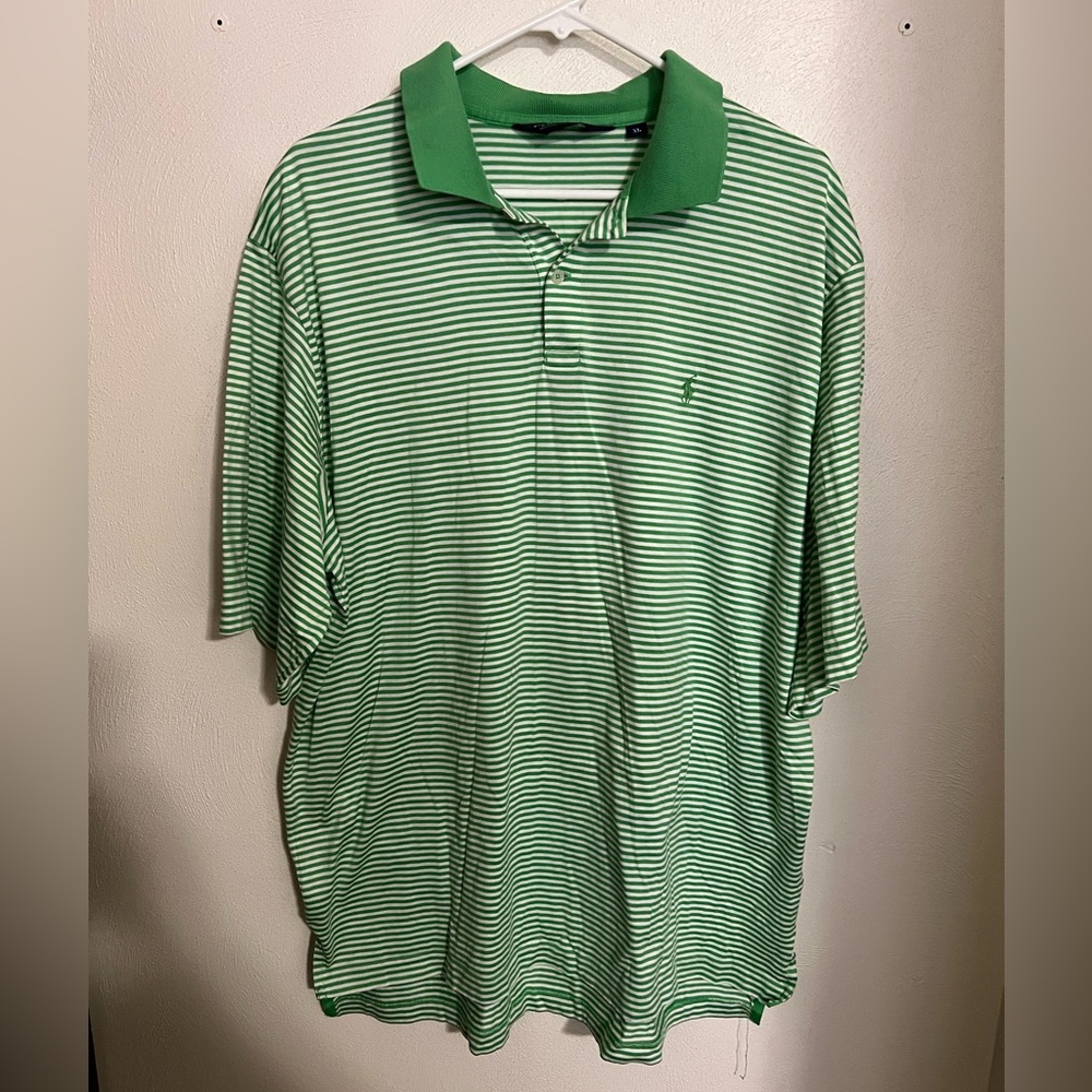 POLO RALPH LAUREN GOLF Classic Striped Short Sleeve Polo Green White Men's Sz XL